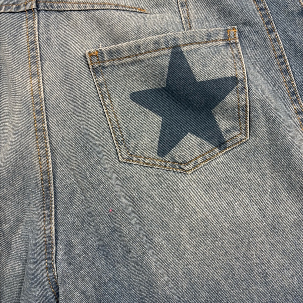 Y2K Style Star Print Barrel Jeans Women’s Medium Cropped Statement Denim - Picture 10 of 11